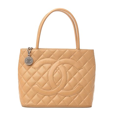 CHANEL Caviar Quilted Medallion Tote Beige 